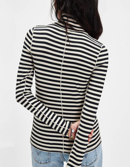 Load image into Gallery viewer, Exposed Seam Striped Turtleneck Long Sleeve T-Shirt
