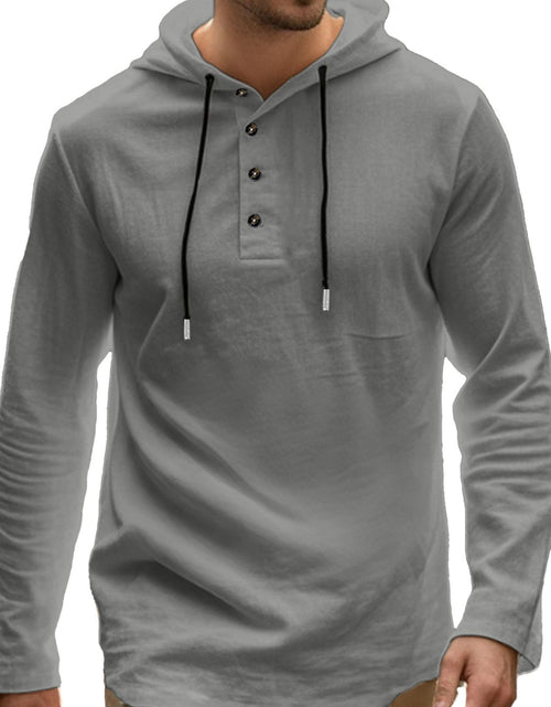 Load image into Gallery viewer, Men's Full Size Drawstring Button Detail Long Sleeve Hoodie Plus Size
