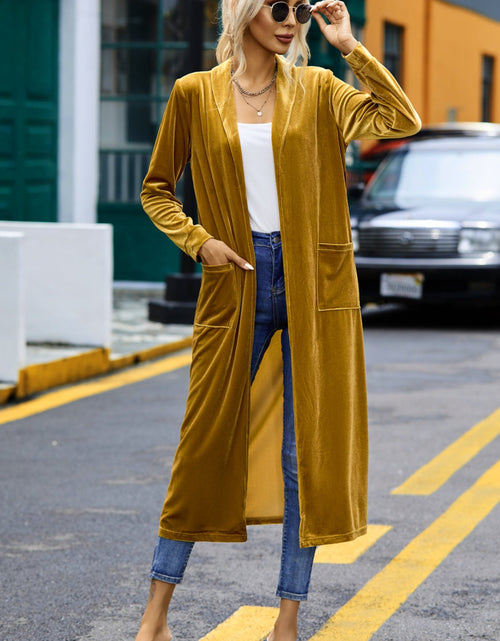 Load image into Gallery viewer, Velvet Open Front Long Cardigan with Pockets
