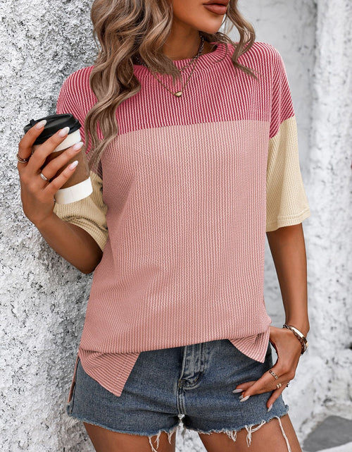 Load image into Gallery viewer, Mandy Color Block Round Neck Half Sleeve T-Shirt

