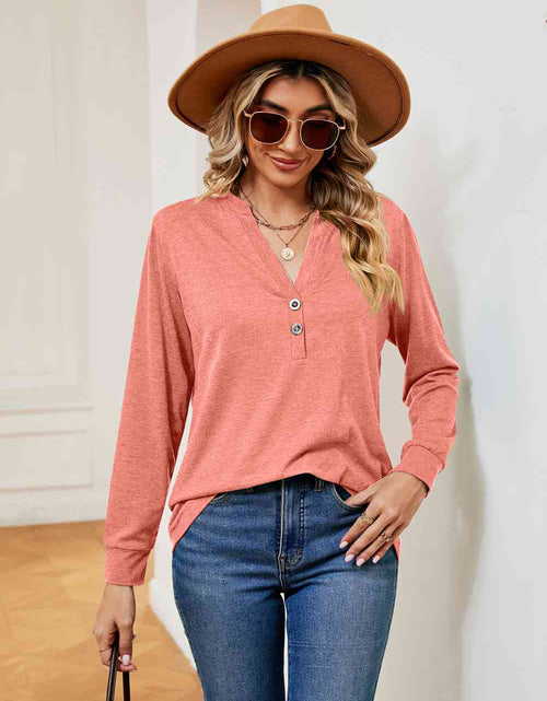 Load image into Gallery viewer, Buttoned Notched Neck Long Sleeve Top
