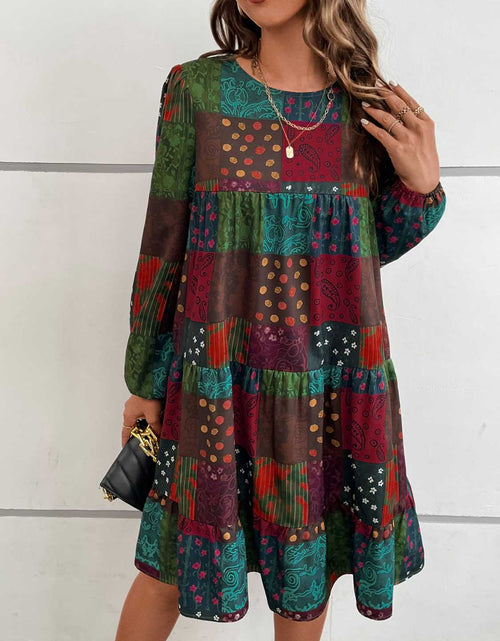 Load image into Gallery viewer, Patchwork Round Neck Long Sleeve Dress
