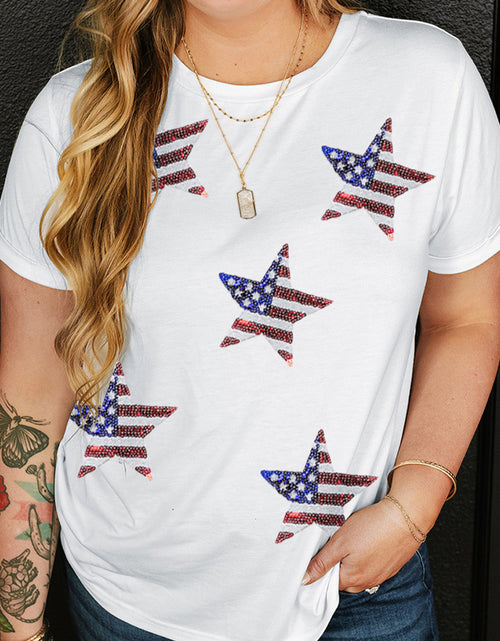Load image into Gallery viewer, Plus Size Sequin Star Round Neck Short Sleeve T-Shirt
