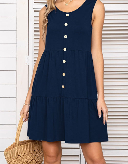 Load image into Gallery viewer, Decorative Button Scoop Neck Sleeveless Tiered Dress
