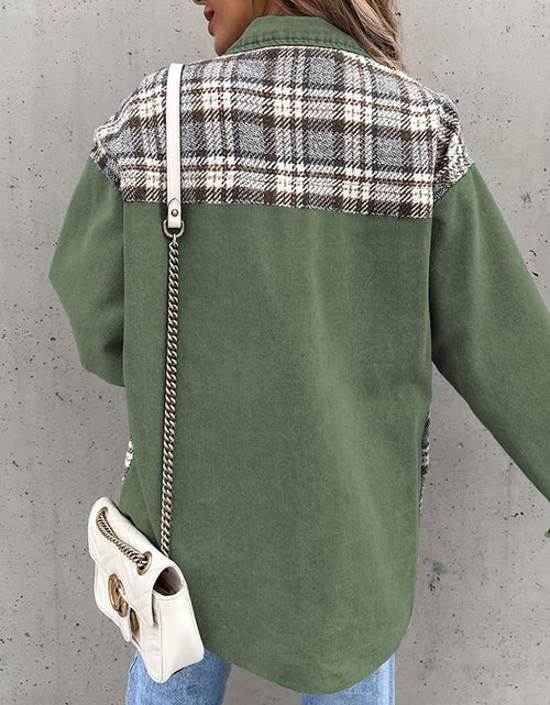 Load image into Gallery viewer, Plaid Button Up Dropped Shoulder Jacket
