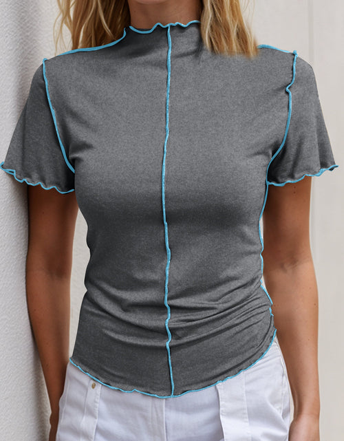 Load image into Gallery viewer, Basic Bae Contrast Trim Mock Neck Short Sleeve T-Shirt
