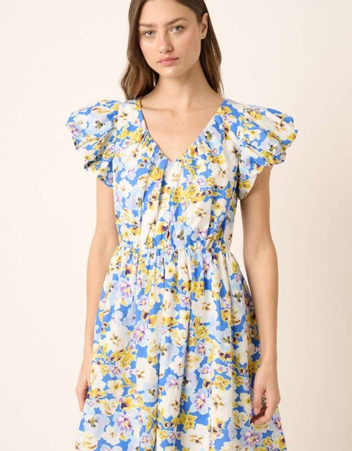 Load image into Gallery viewer, Mittoshop Floral V-Neck Cap Sleeve Mini Dress
