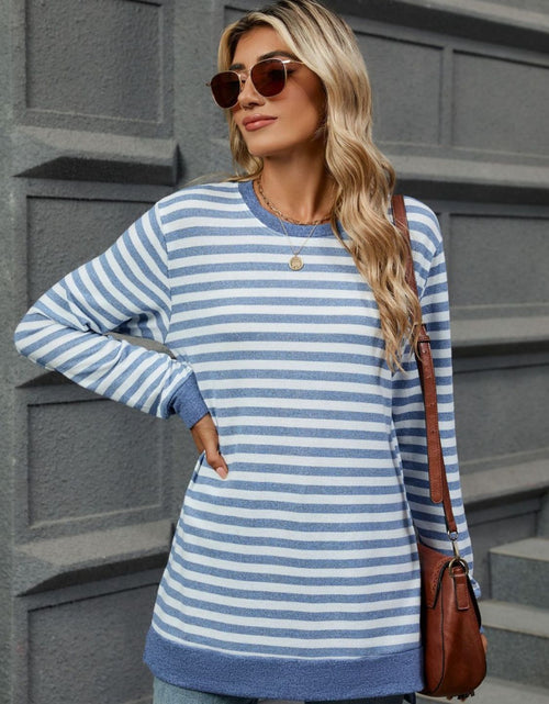 Load image into Gallery viewer, Striped Round Neck Long Sleeve T-Shirt
