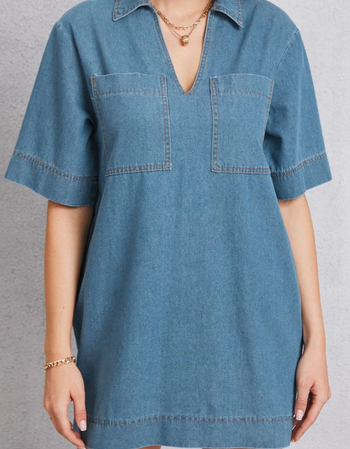 Load image into Gallery viewer, Pocketed Collared Neck Mini Denim Dress

