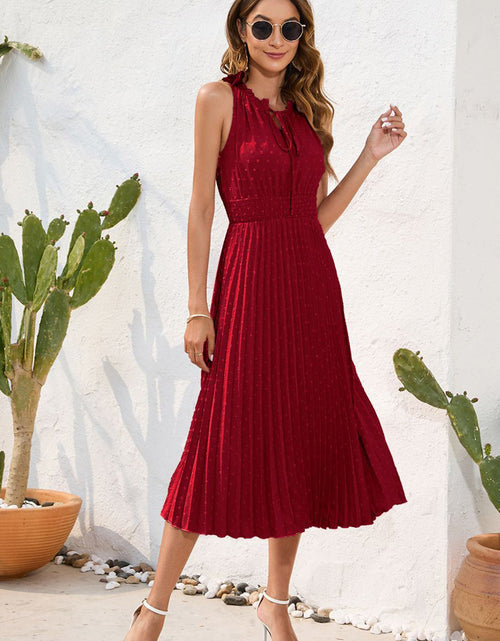 Load image into Gallery viewer, Swiss Dot Tie Neck Sleeveless Dress
