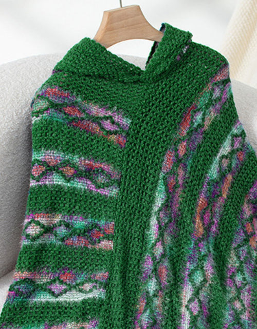 Load image into Gallery viewer, Fringe Contrast Hooded Poncho
