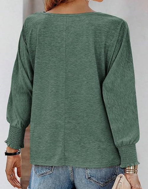 Load image into Gallery viewer, Round Neck Smocked Lantern Sleeve T-Shirt

