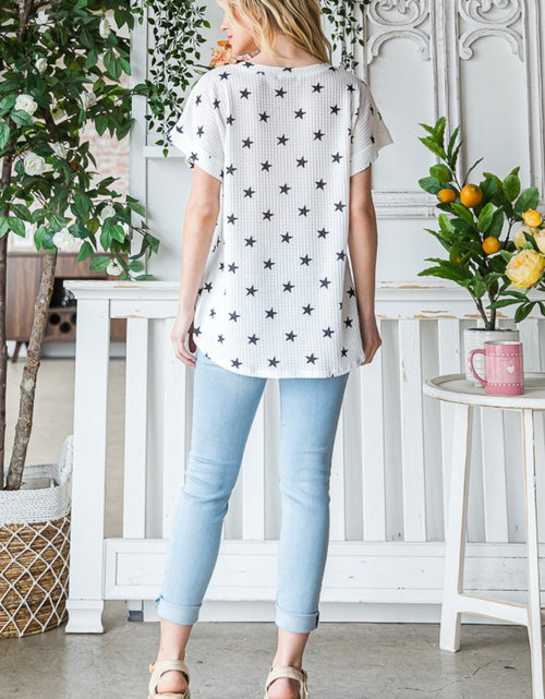 Load image into Gallery viewer, Heimish Full Size Star Print Short Sleeve V-Neck Waffle Knit T-Shirt
