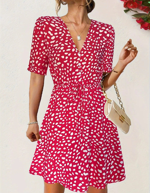 Load image into Gallery viewer, Printed V-Neck Short Sleeve Mini Dress
