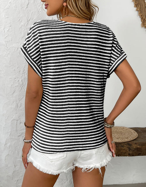 Load image into Gallery viewer, Striped V-Neck Short Sleeve T-Shirt
