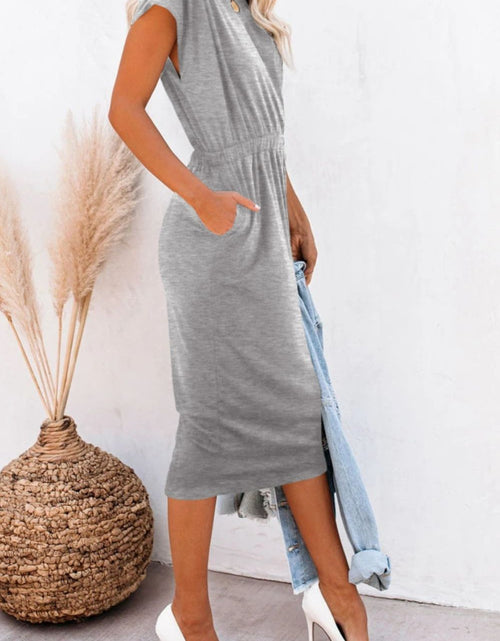 Load image into Gallery viewer, Pocketed Round Neck Cap Sleeve Dress
