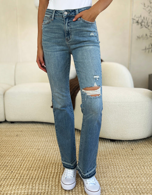Load image into Gallery viewer, Judy Blue Full Size Mid Rise Destroyed Hem Distressed Jeans
