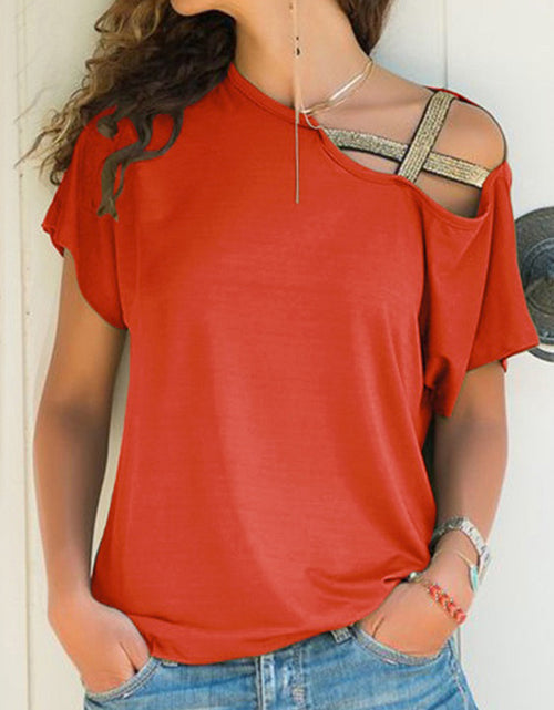 Load image into Gallery viewer, Asymmetrical Neck Short Sleeve T-Shirt
