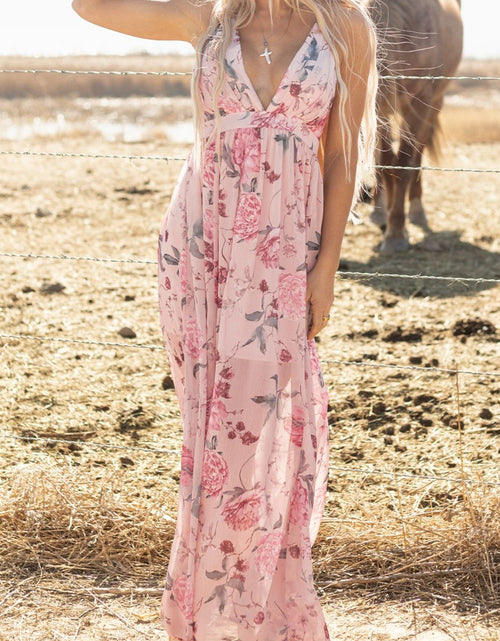 Load image into Gallery viewer, Floral Pleated Deep V Backless Maxi Dress
