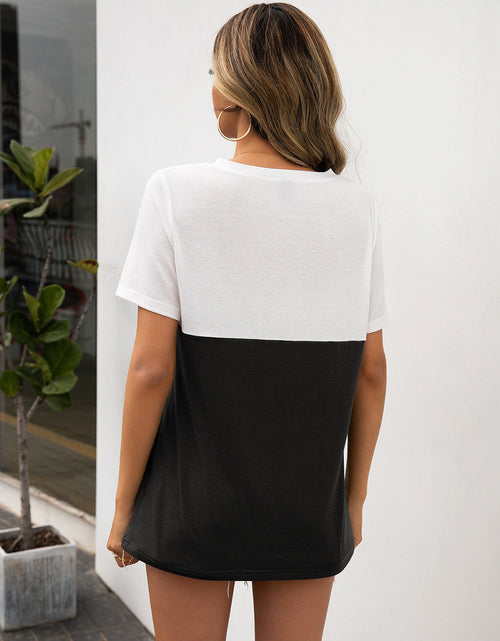 Load image into Gallery viewer, Ivy Lane Color Block V-Neck Short Sleeve Tee

