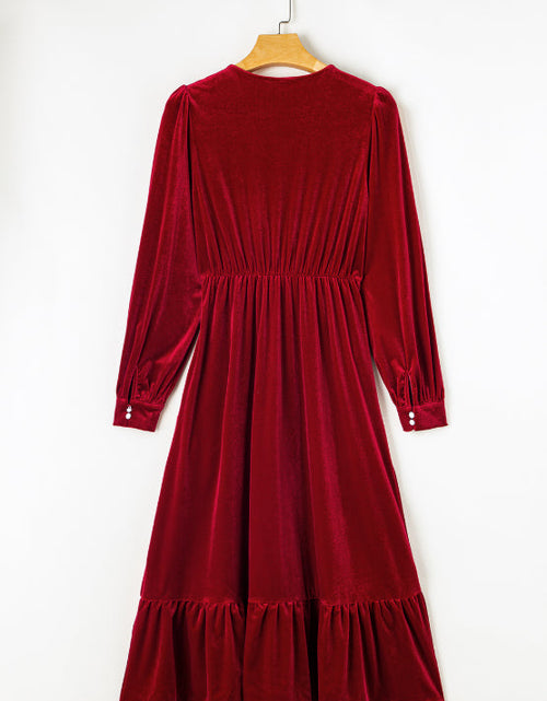 Load image into Gallery viewer, Ruffle Hem Slit V-Neck Long Sleeve Dress

