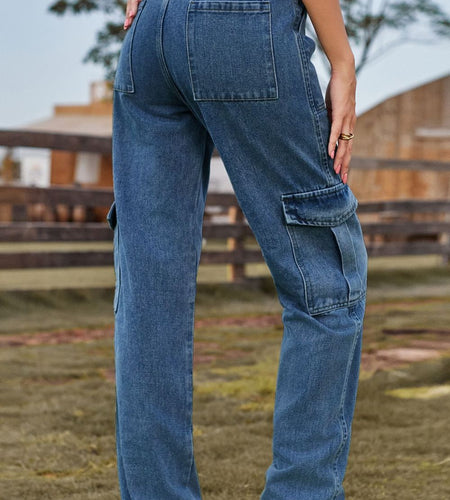 Loose Fit Long Jeans with Pockets