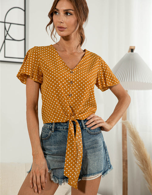 Load image into Gallery viewer, Decorative Button V-Neck Tied Blouse

