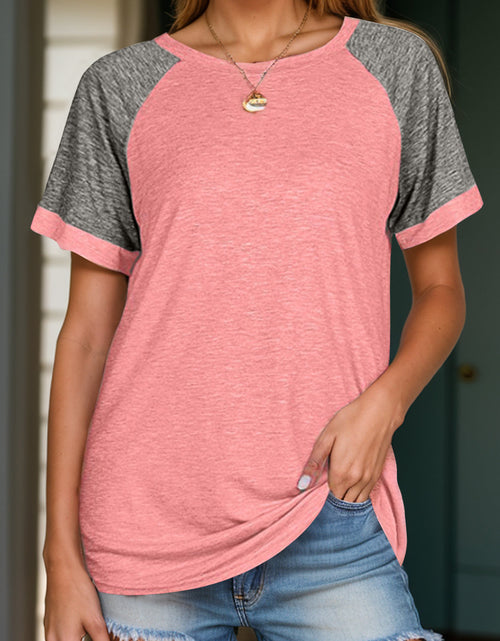Load image into Gallery viewer, Full Size Contrast Round Neck Short Sleeve T-Shirt
