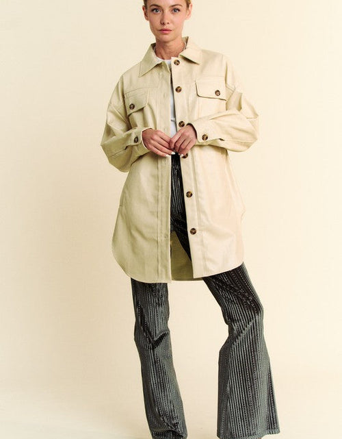 Load image into Gallery viewer, Davi &amp; Dani Faux Leather Button Up Jacket with Chest Pockets
