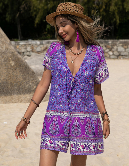 Load image into Gallery viewer, Tied Printed Short Sleeve Romper
