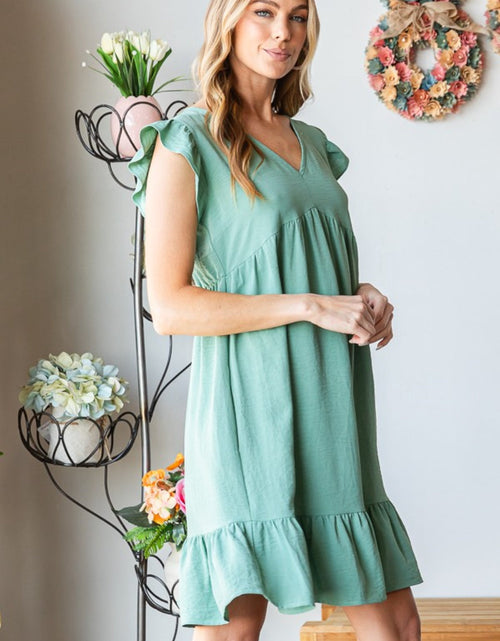 Load image into Gallery viewer, Heimish Full Size Short Sleeve V Neck Ruffled Hem Dress
