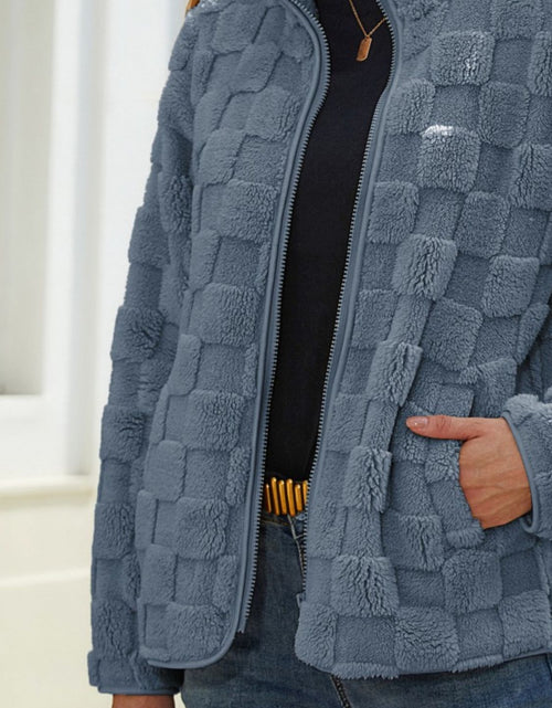 Load image into Gallery viewer, Fuzzy Checkered Zip Up Jacket

