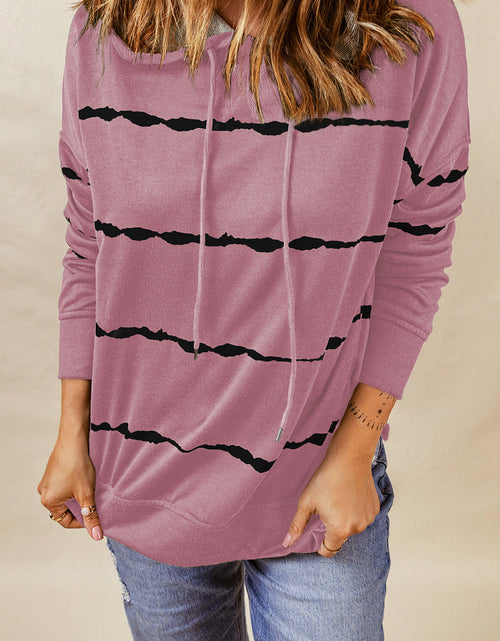 Load image into Gallery viewer, Drawstring Striped Dropped Shoulder Hoodie
