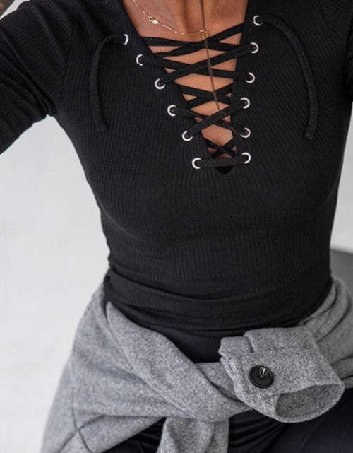Load image into Gallery viewer, Lace Up Long Sleeve T-Shirt
