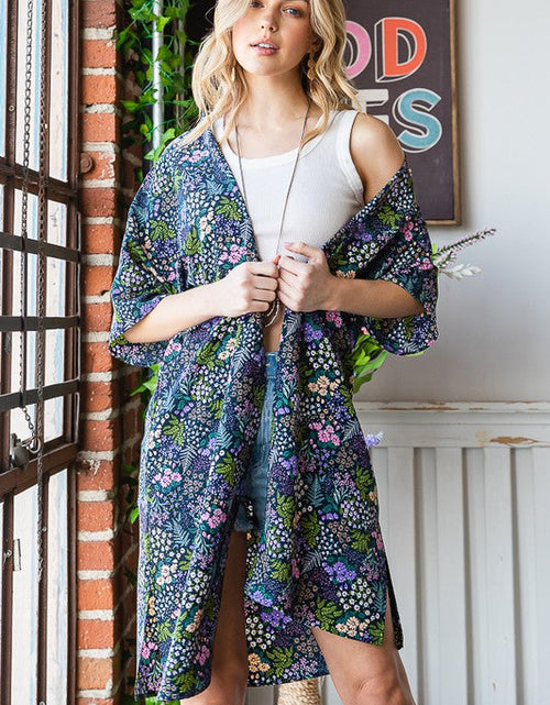 Load image into Gallery viewer, Heimish Full Size Half Sleeve Floral Open Cardigan Plus Size
