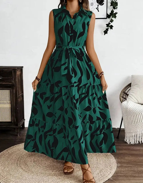 Load image into Gallery viewer, Printed Tie Waist Sleeveless Maxi Dress
