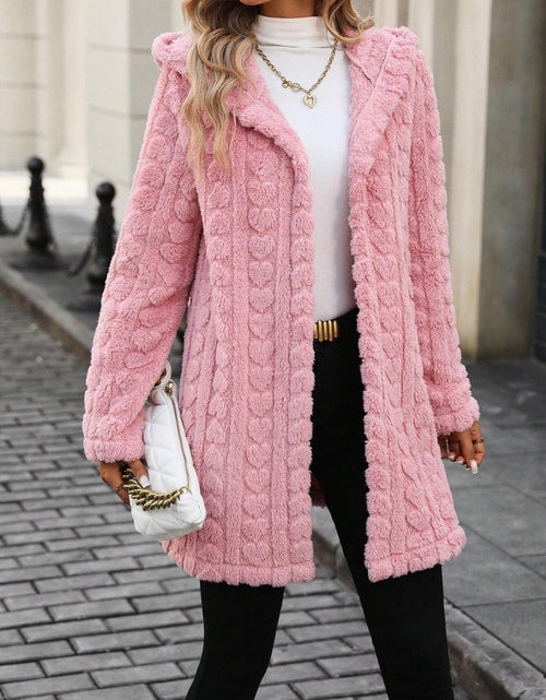 Load image into Gallery viewer, Heart Open Front Hooded Fuzzy Coat
