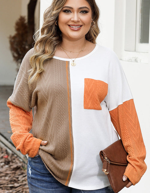 Load image into Gallery viewer, Plus Size Color Block Dropped Shoulder Blouse
