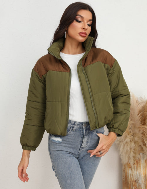 Load image into Gallery viewer, Two-Tone Zip-Up Puffer Jacket
