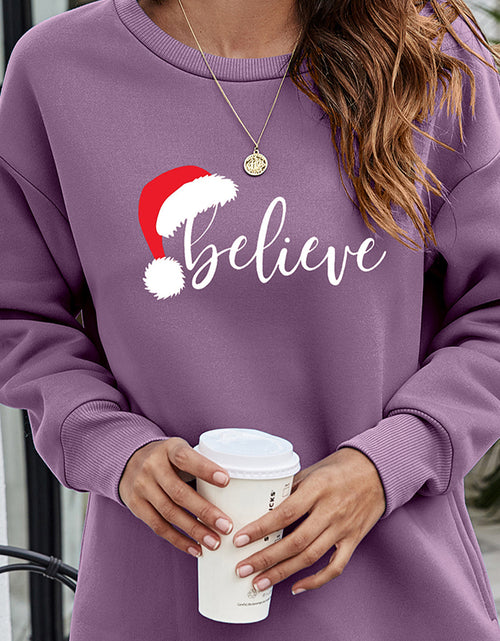 Load image into Gallery viewer, BELIEVE Graphic Tunic Sweatshirt
