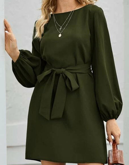 Load image into Gallery viewer, Tied Boat Neck Balloon Sleeve Mini Dress
