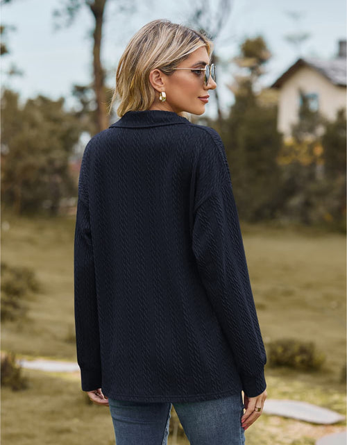 Load image into Gallery viewer, Collared Neck Cable-Knit Long Sleeve Blouse
