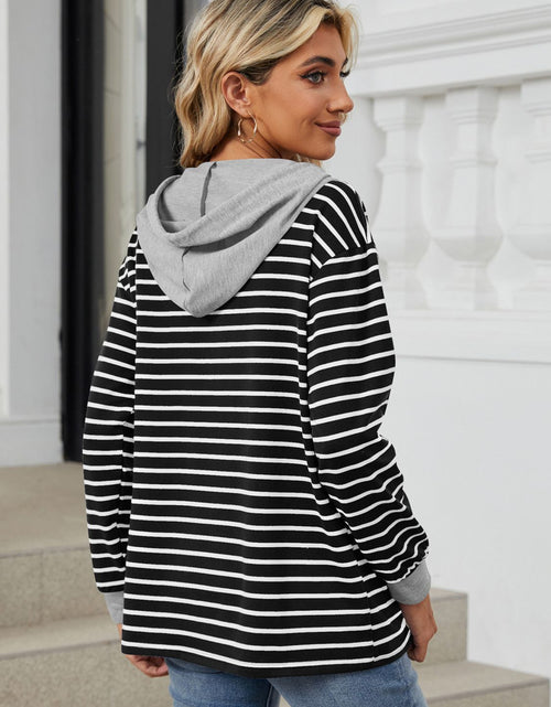 Load image into Gallery viewer, Drawstring Striped Long Sleeve Hoodie
