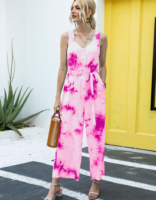 Load image into Gallery viewer, Ivy Lane Tie-Dye Tie Waist Sleeveless Jumpsuit
