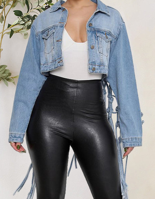 Load image into Gallery viewer, Tie Detail Button Up Denim Jacket with Pockets
