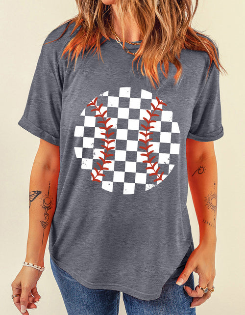Load image into Gallery viewer, Checkered Graphic Round Neck Short Sleeve T-Shirt
