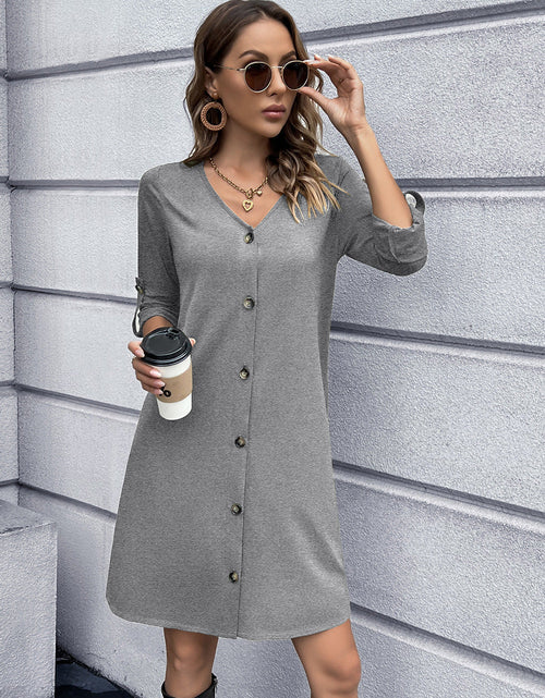 Load image into Gallery viewer, Ivy Lane Button Down V-Neck Mini Dress
