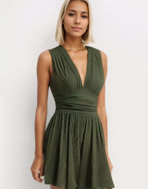 Load image into Gallery viewer, Ruched Plunge Sleeveless Romper
