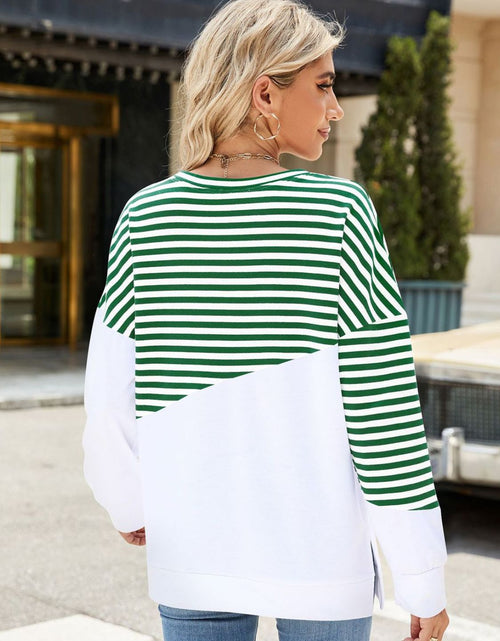 Load image into Gallery viewer, Slit Contrast Striped Long Sleeve Sweatshirt
