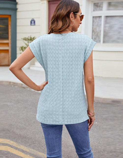 Load image into Gallery viewer, Textured Round Neck Cap Sleeve T-Shirt
